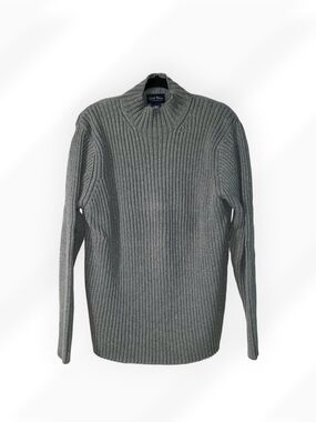 Men's Sweater Large Gray 100% Cotton Mock Neck Club Room by Charter Club Ribbed